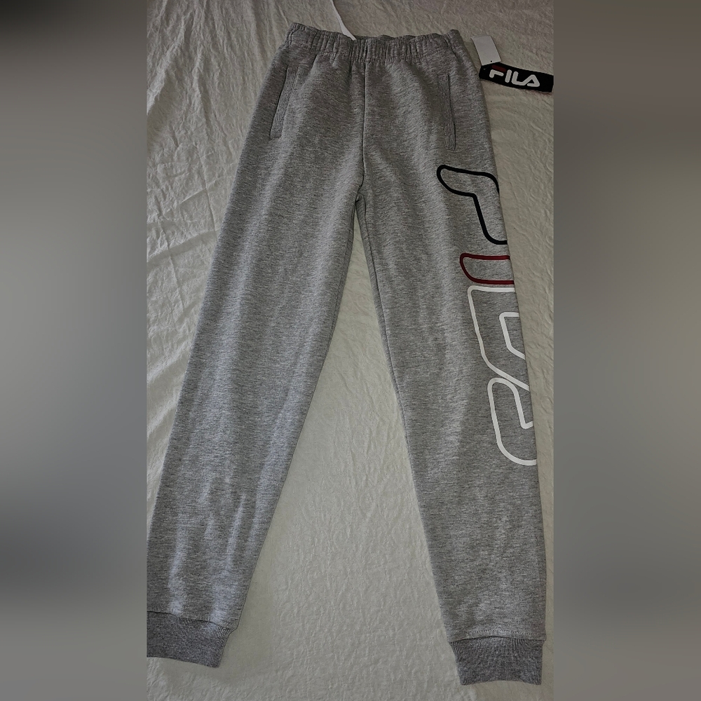 FILA NWT boys SKINNY jogger sweat pants size L 14/16 GREY w/ LOGO